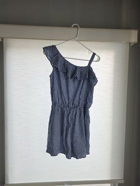 H&M Blue and White Gingham One-Shoulder Teen Summer Romper